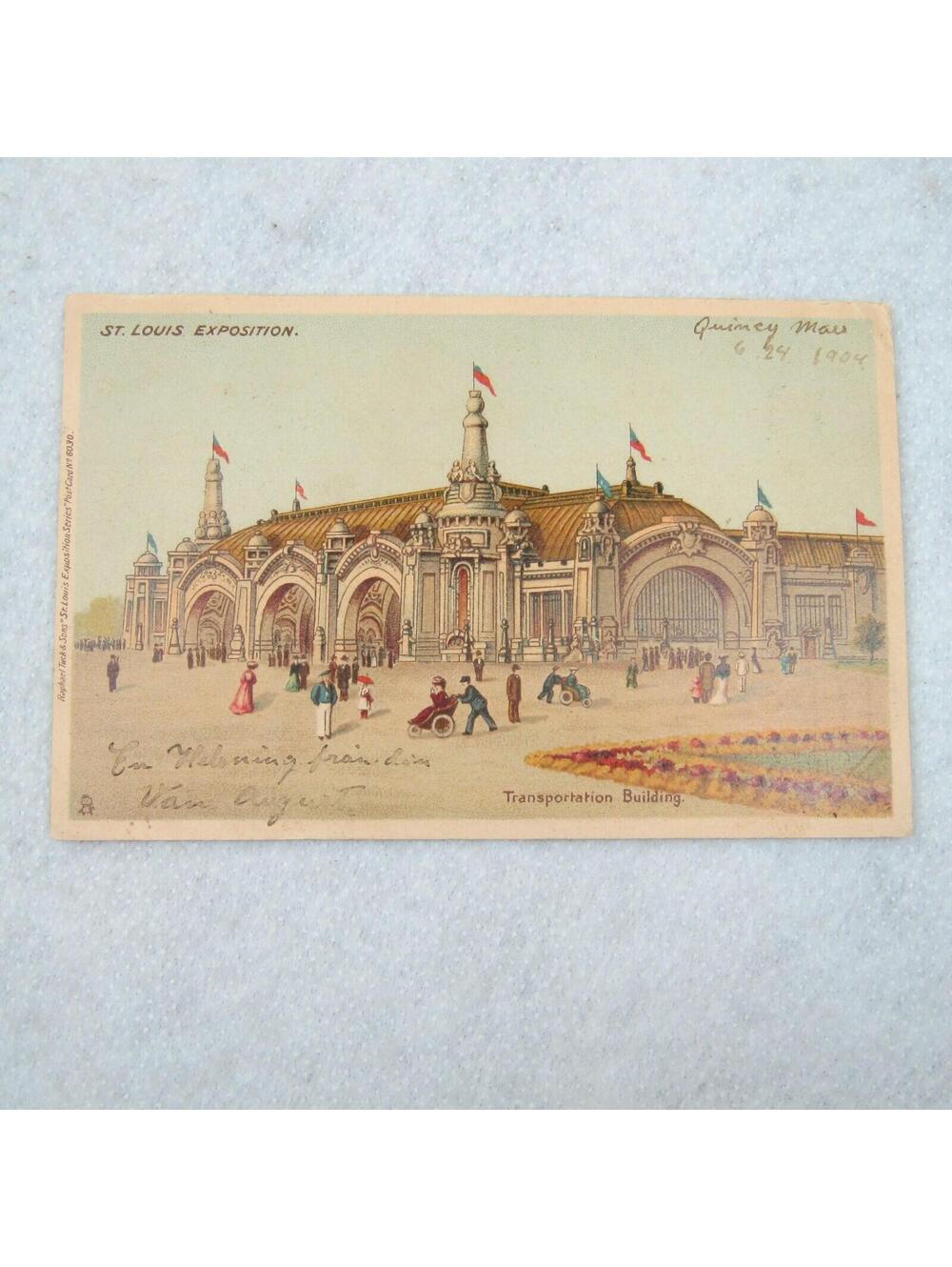 Antique 1904 St Louis Worlds Fair Postcard Transportation Building Posted Stamp - Picture 2 of 12